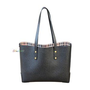 Burberry Small Grainy Leather Haymarket Check Tote